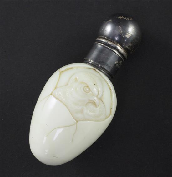 A Stourbridge milk glass chick and egg scent bottle, possibly Stevens & Williams, late 19th century, 8.5cm